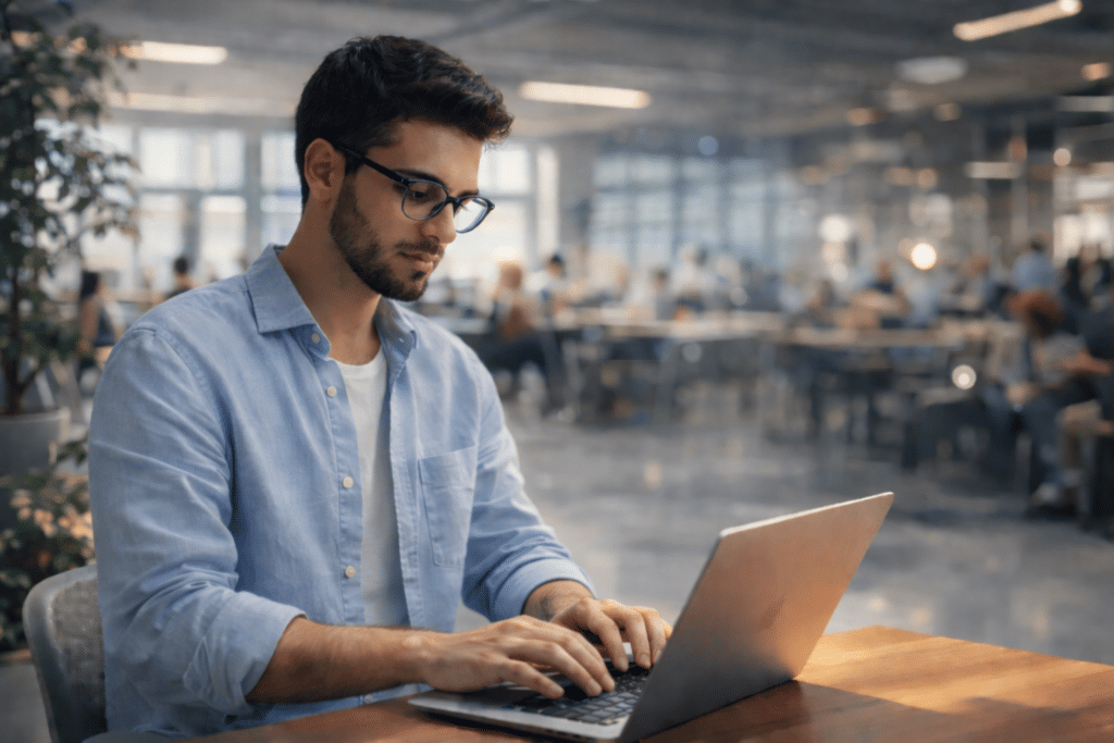 Homme en open space travaillant, certifications les plus demandées par les entreprises en 2026